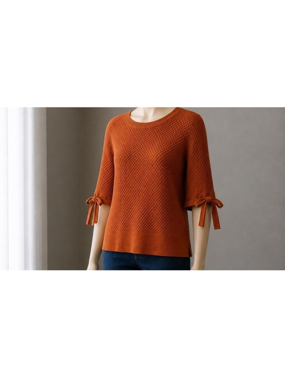 Simply Vera Vera Wang XL Rust Orange Textured Knit Sweater Tie Cuff Bell Sleeve